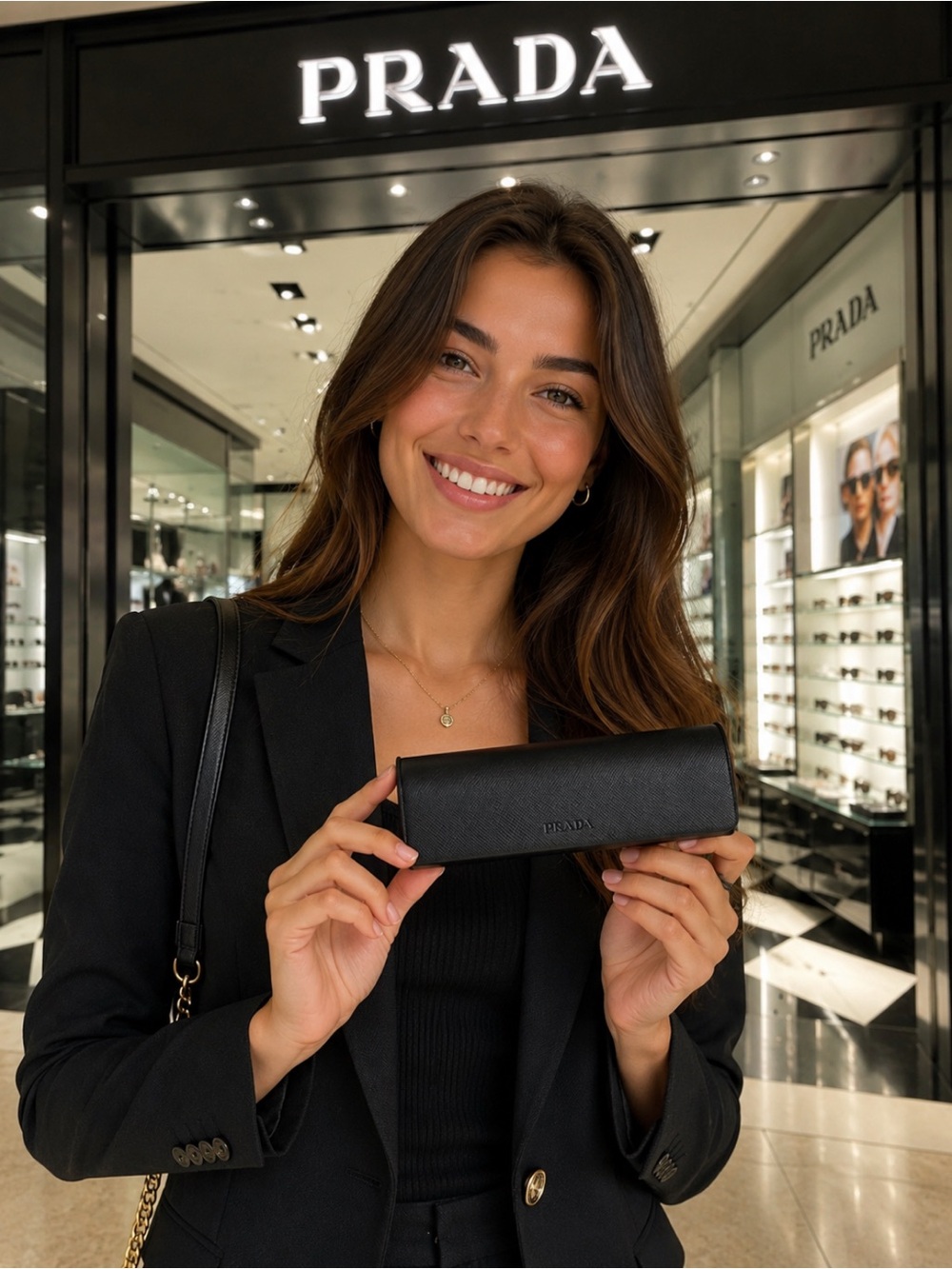 Prada Saffiano Leather Eyeglasses Case Black EUC Case Only